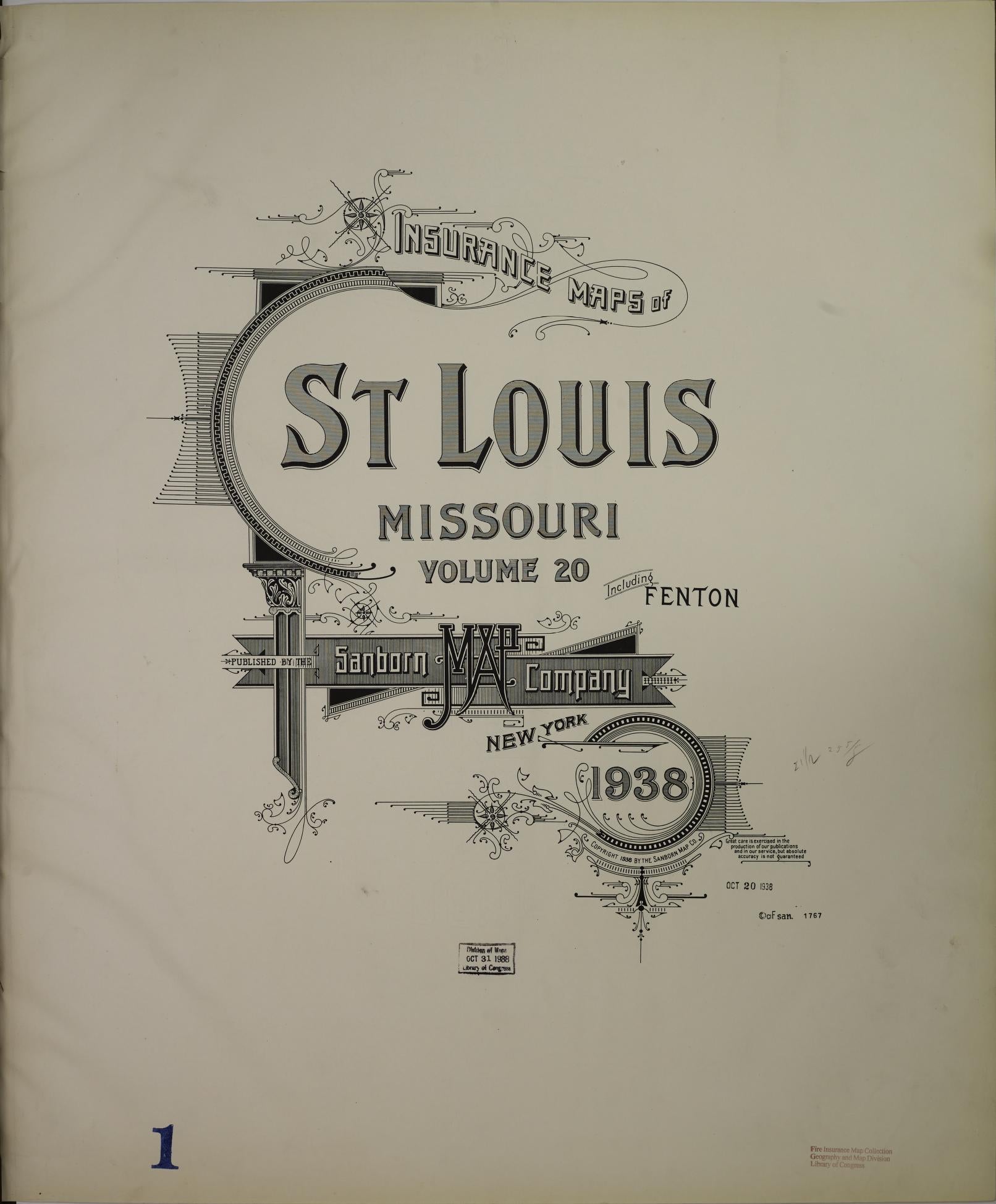 Sanborn Fire Insurance Map from Saint Louis, Independent City, Missouri (1938), Sheet #0001 - Complete Map Set gallery image, historic Sanborn map, vintage wall art, Missouri Missouri