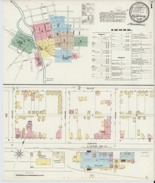 Sanborn Fire Insurance Map from Hollidaysburg, Blair County, Pennsylvania (1896), Sheet #0001 - Historic Sanborn Fire Insurance Map Print, vintage old map wall art, antique decor, genealogy gift, Pennsylvania Pennsylvania map