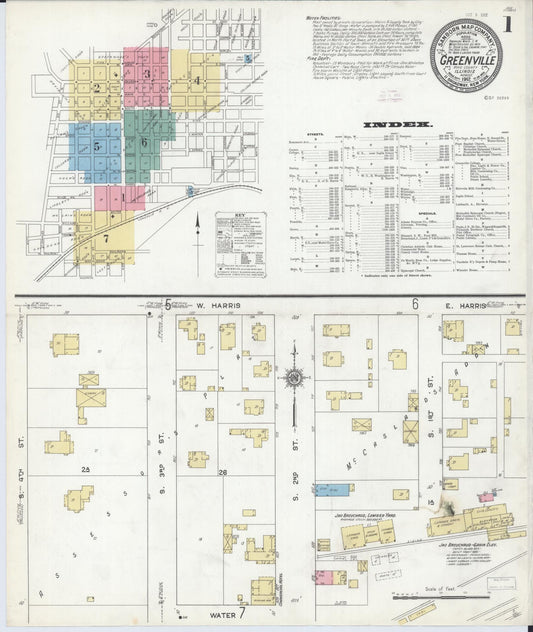 Sanborn Fire Insurance Map from Greenville, Bond County, Illinois (1912), Sheet #0001 - Complete Map Set gallery image, historic Sanborn map, vintage wall art, Illinois Illinois