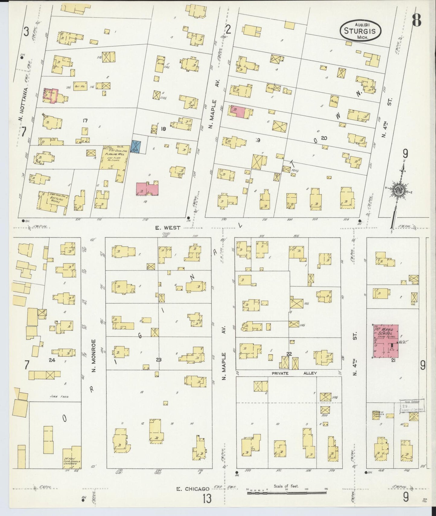 Sanborn Fire Insurance Map from Sturgis, Saint Joseph County, Michigan (1911), Sheet #0008 - Complete Map Set gallery image, historic Sanborn map, vintage wall art, Michigan Michigan