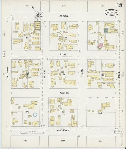 Sanborn Fire Insurance Map from Houston, Harris County, Texas (1890), Sheet #0013 - Complete Map Set gallery image, historic Sanborn map, vintage wall art, Texas Texas
