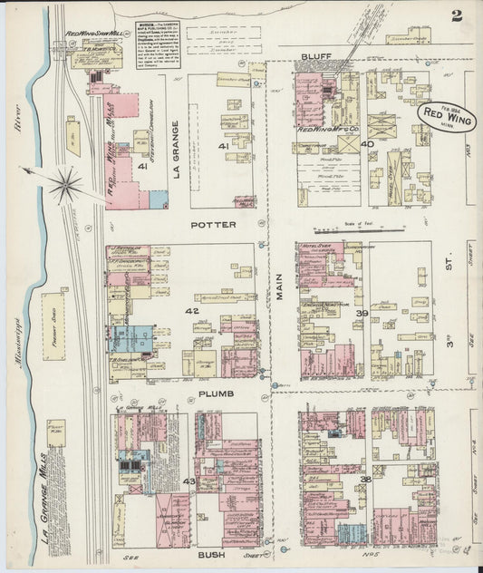 Sanborn Fire Insurance Map from Red Wing, Goodhue County, Minnesota (1884), Sheet #0002 - Historic Sanborn Fire Insurance Map Print, vintage old map wall art, antique decor, genealogy gift, Minnesota Minnesota map