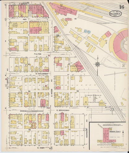 Sanborn Fire Insurance Map from Alliance, Stark County, Ohio (1921), Sheet #0016 - Historic Sanborn Fire Insurance Map Print, vintage old map wall art, antique decor, genealogy gift, Ohio Ohio map