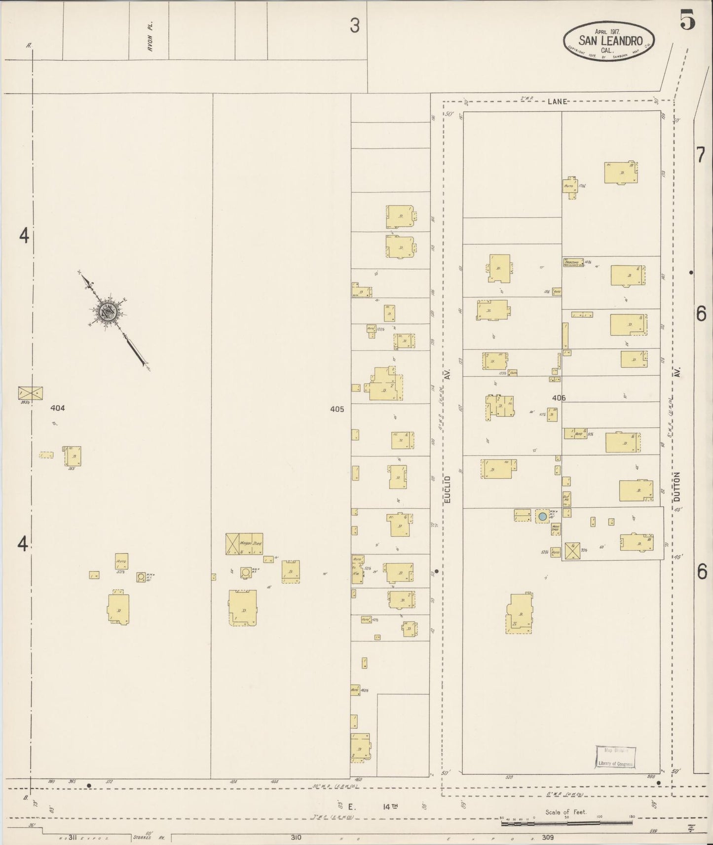 Sanborn Fire Insurance Map from San Leandro, Alameda County, California (1917), Sheet #0005 - Complete Map Set gallery image, historic Sanborn map, vintage wall art, California California
