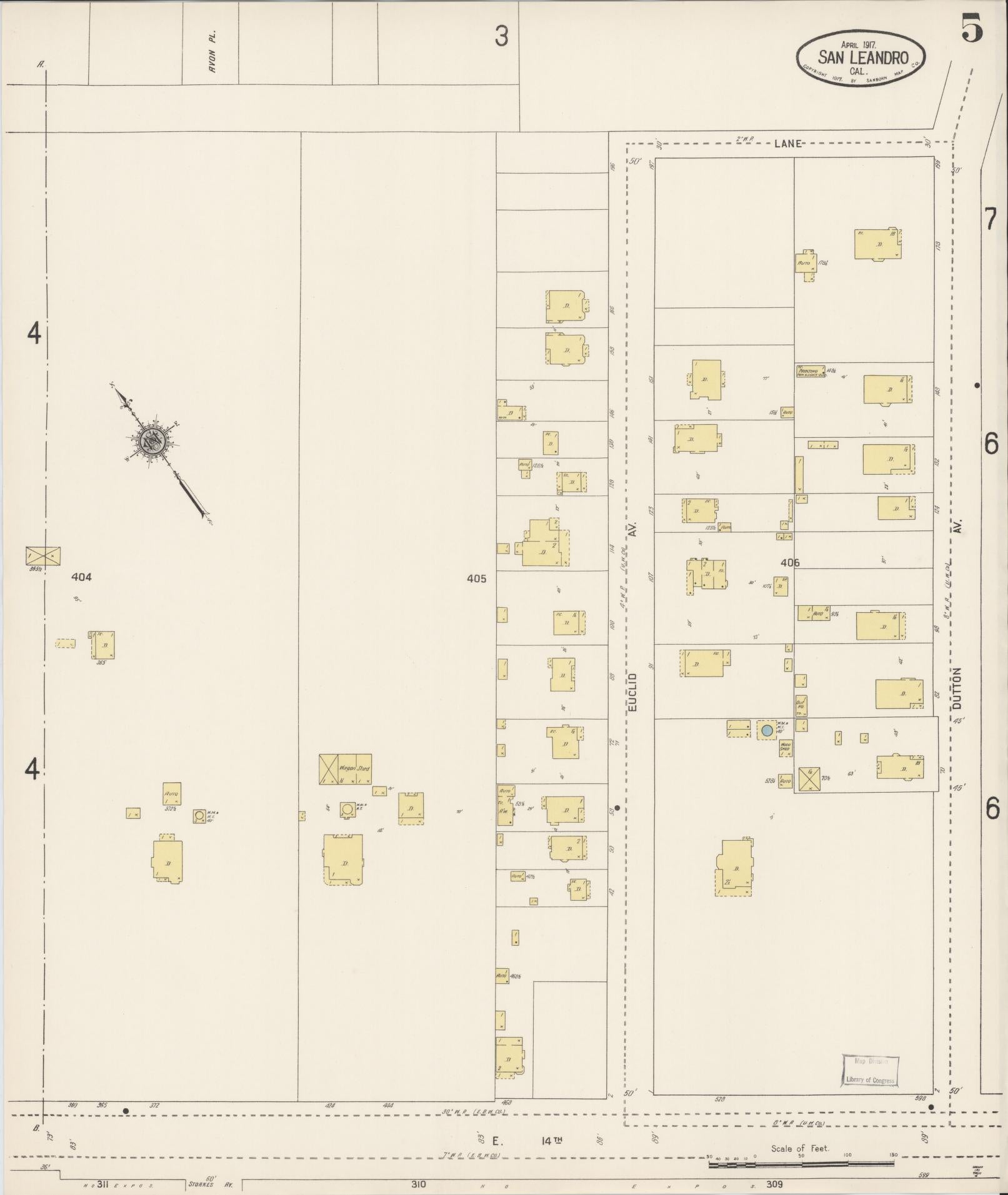 Sanborn Fire Insurance Map from San Leandro, Alameda County, California (1917), Sheet #0005 - Complete Map Set gallery image, historic Sanborn map, vintage wall art, California California