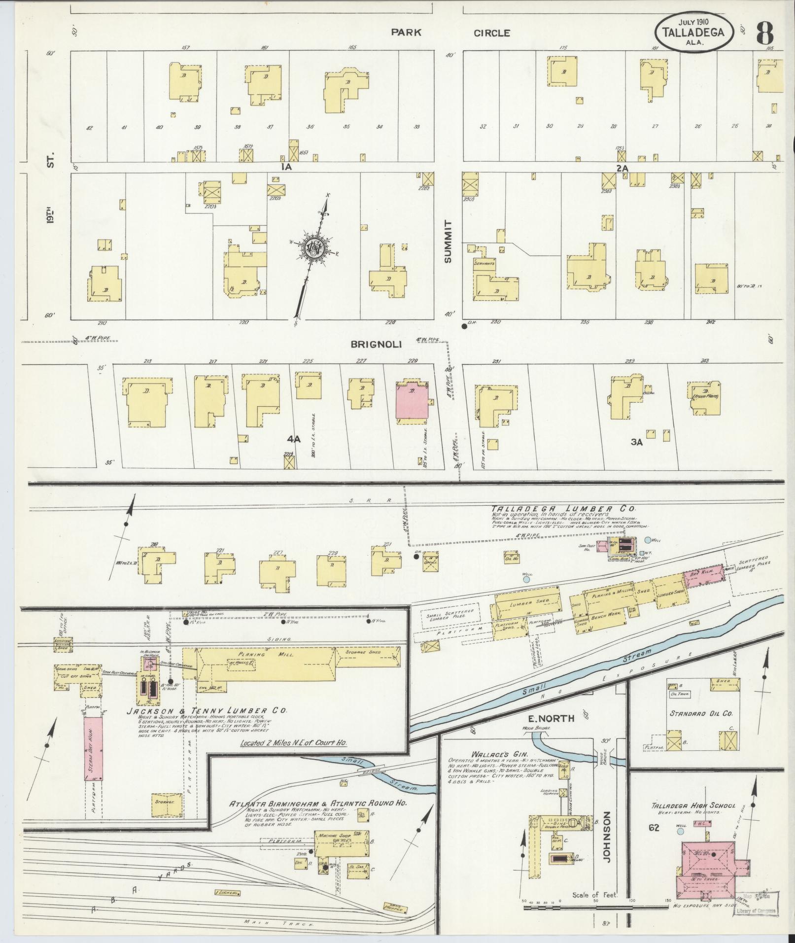 Sanborn Fire Insurance Map from Talladega, Talladega County, Alabama (1910), Sheet #0008 - Historic Sanborn Fire Insurance Map Print, vintage old map wall art, antique decor, genealogy gift, Alabama Alabama map