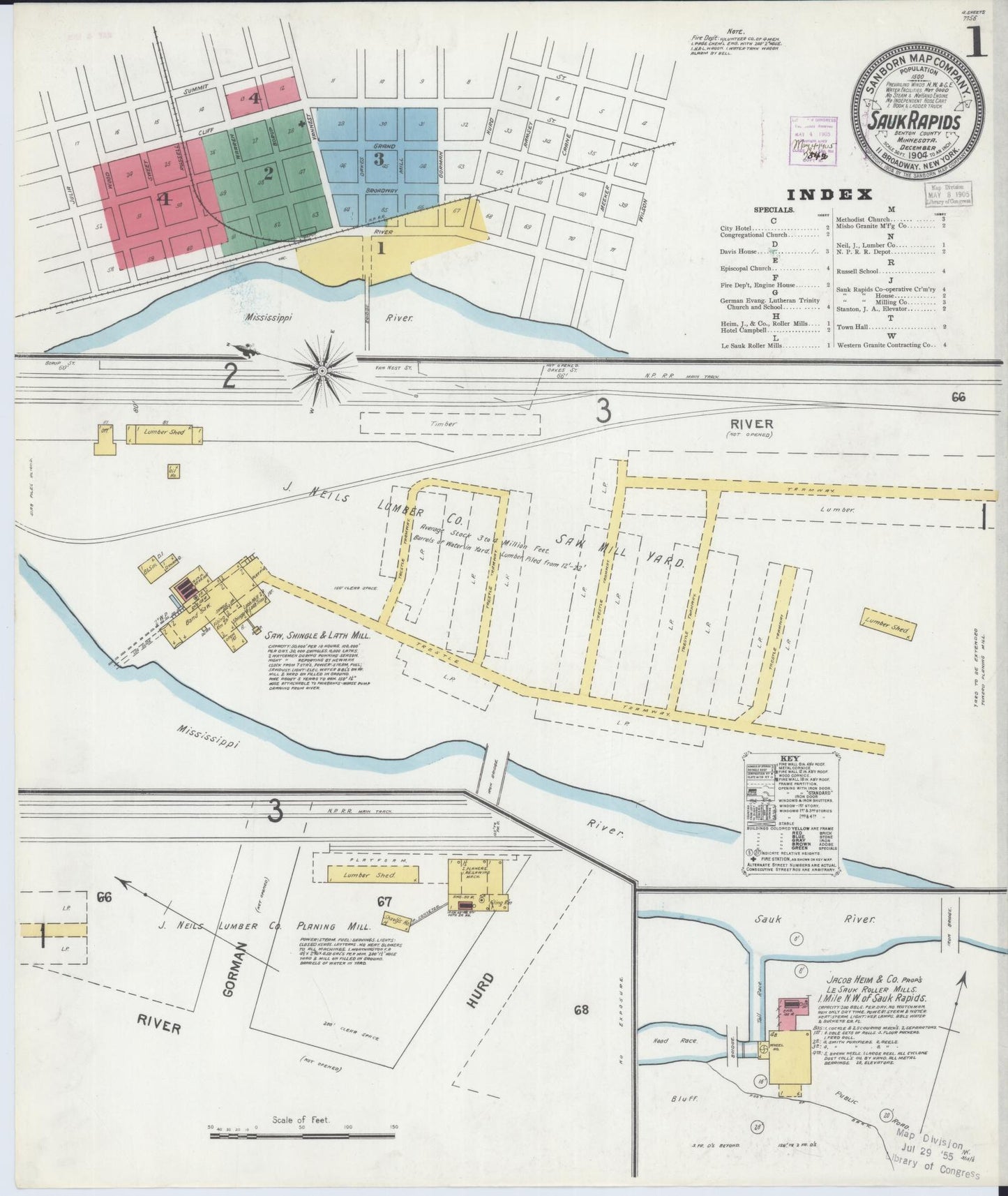 Sanborn Fire Insurance Map from Sauk Rapids, Benton County, Minnesota (1904), Sheet #0001 - Complete Map Set gallery image, historic Sanborn map, vintage wall art, Minnesota Minnesota