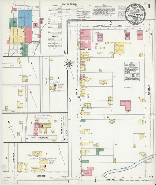 Sanborn Fire Insurance Map from Woodstock, Shenandoah County, Virginia (1904), Sheet #0001 - Complete Map Set gallery image, historic Sanborn map, vintage wall art, Virginia Virginia