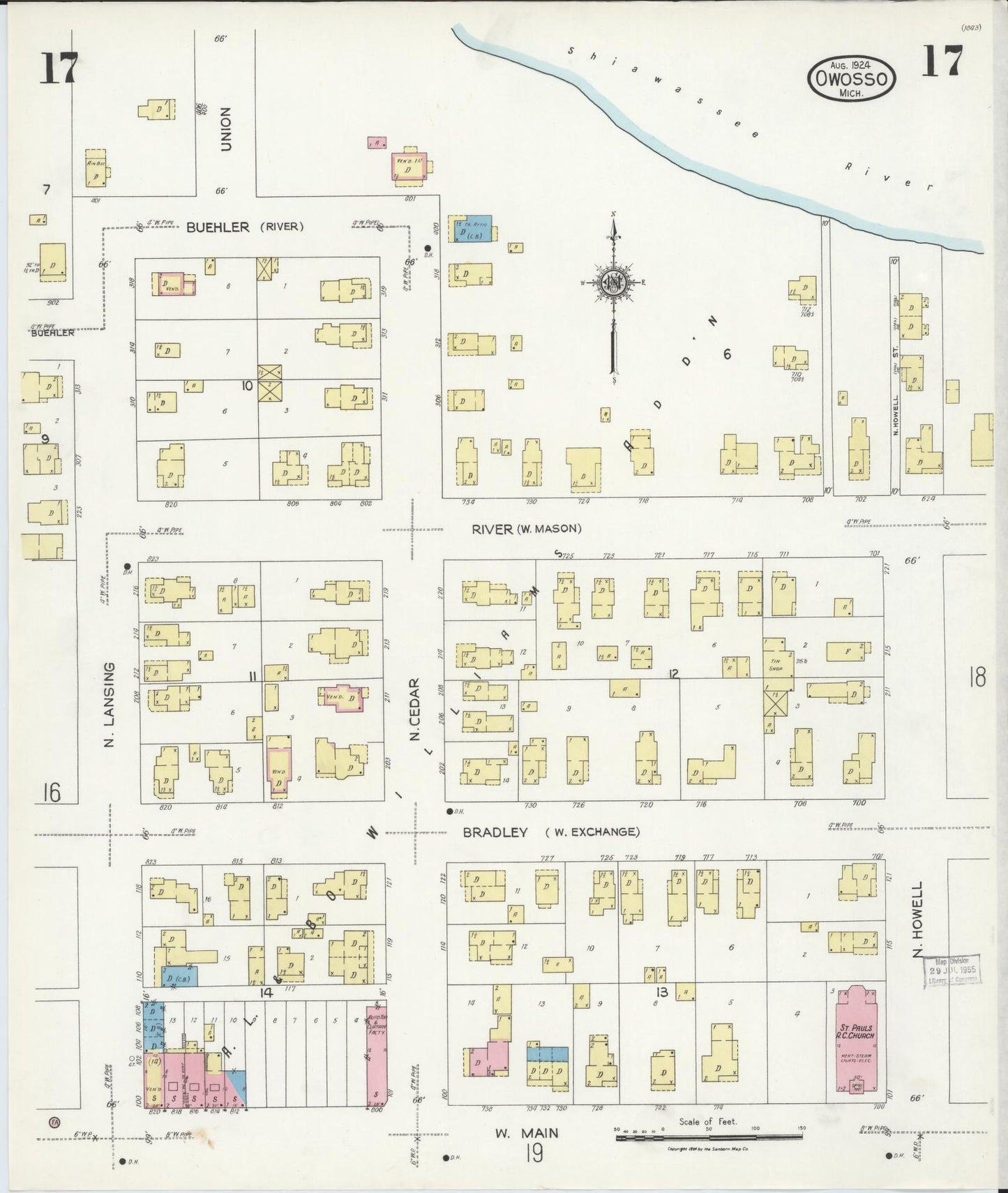 Sanborn Fire Insurance Map from Owosso, Shiawassee County, Michigan (1924), Sheet #0017 - Complete Map Set gallery image, historic Sanborn map, vintage wall art, Michigan Michigan