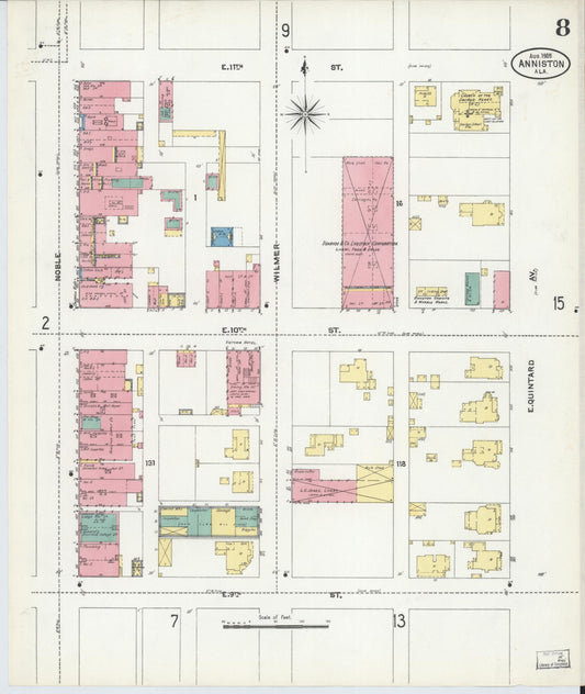 Sanborn Fire Insurance Map from Anniston, Calhoun County, Alabama (1905), Sheet #0008 - Historic Sanborn Fire Insurance Map Print, vintage old map wall art, antique decor, genealogy gift, Alabama Alabama map