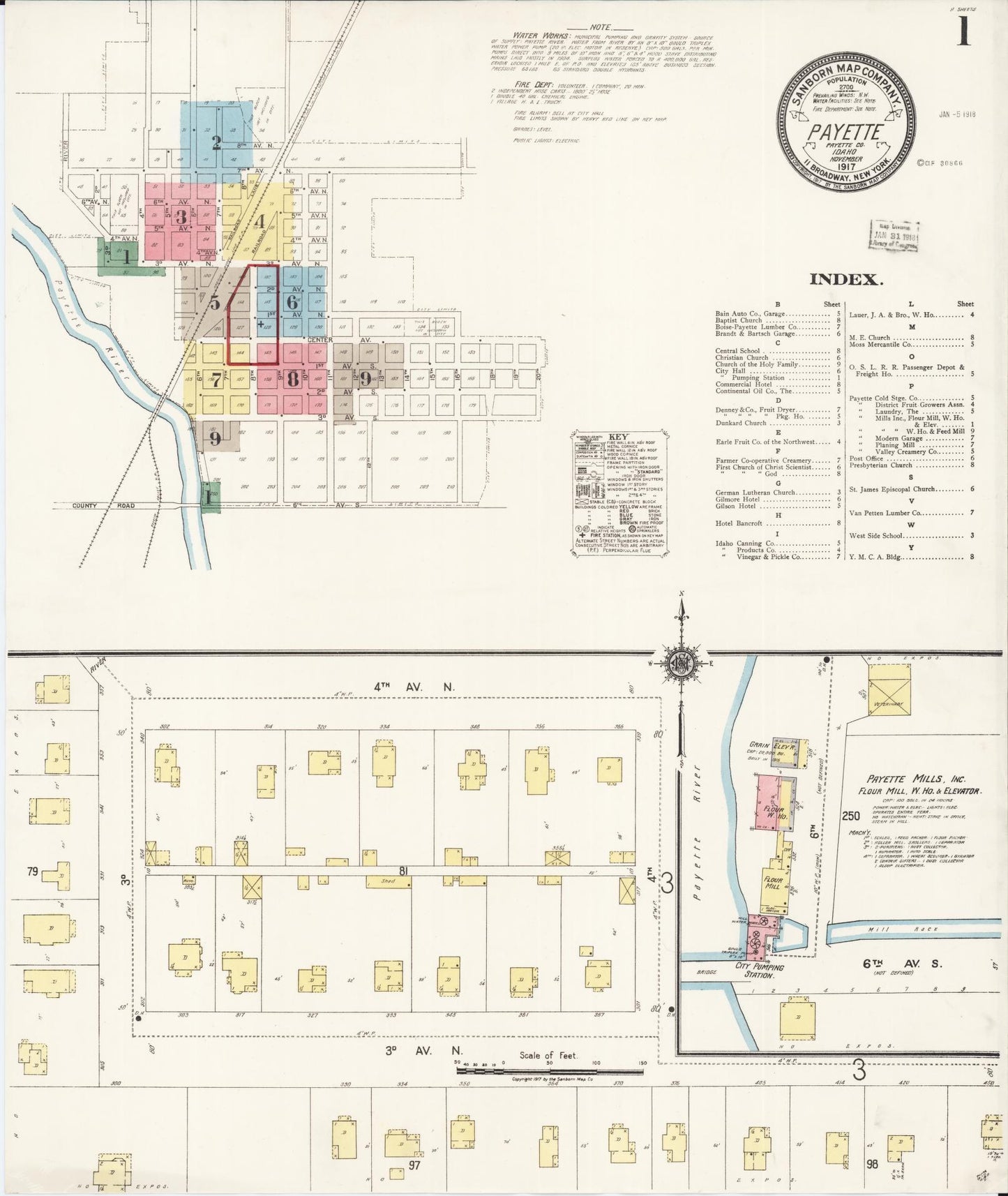 Sanborn Fire Insurance Map from Payette, Payette County, Idaho (1917), Sheet #0001 - Historic Sanborn Fire Insurance Map Print, vintage old map wall art, antique decor, genealogy gift, Idaho Idaho map