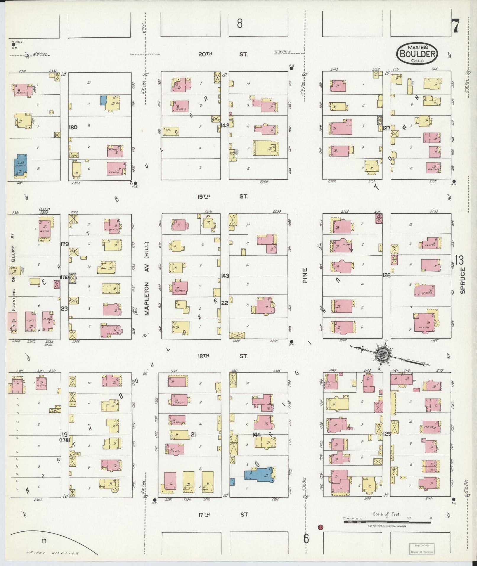 Sanborn Fire Insurance Map from Boulder, Boulder County, Colorado (1918), Sheet #0007 - Complete Map Set gallery image, historic Sanborn map, vintage wall art, Colorado Colorado