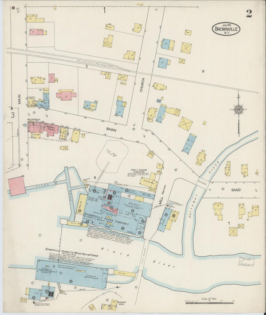 Sanborn Fire Insurance Map from Brownville, Jefferson County, New York (1915), Sheet #0002 - Historic Sanborn Fire Insurance Map Print, vintage old map wall art, antique decor, genealogy gift, New York New York map
