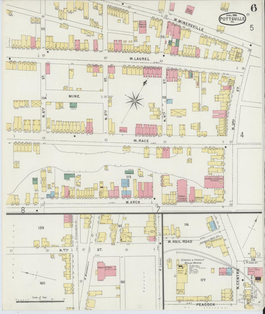 Sanborn Fire Insurance Map from Pottsville, Schuylkill County, Pennsylvania (1895), Sheet #0006 - Historic Sanborn Fire Insurance Map Print, vintage old map wall art, antique decor, genealogy gift, Pennsylvania Pennsylvania map