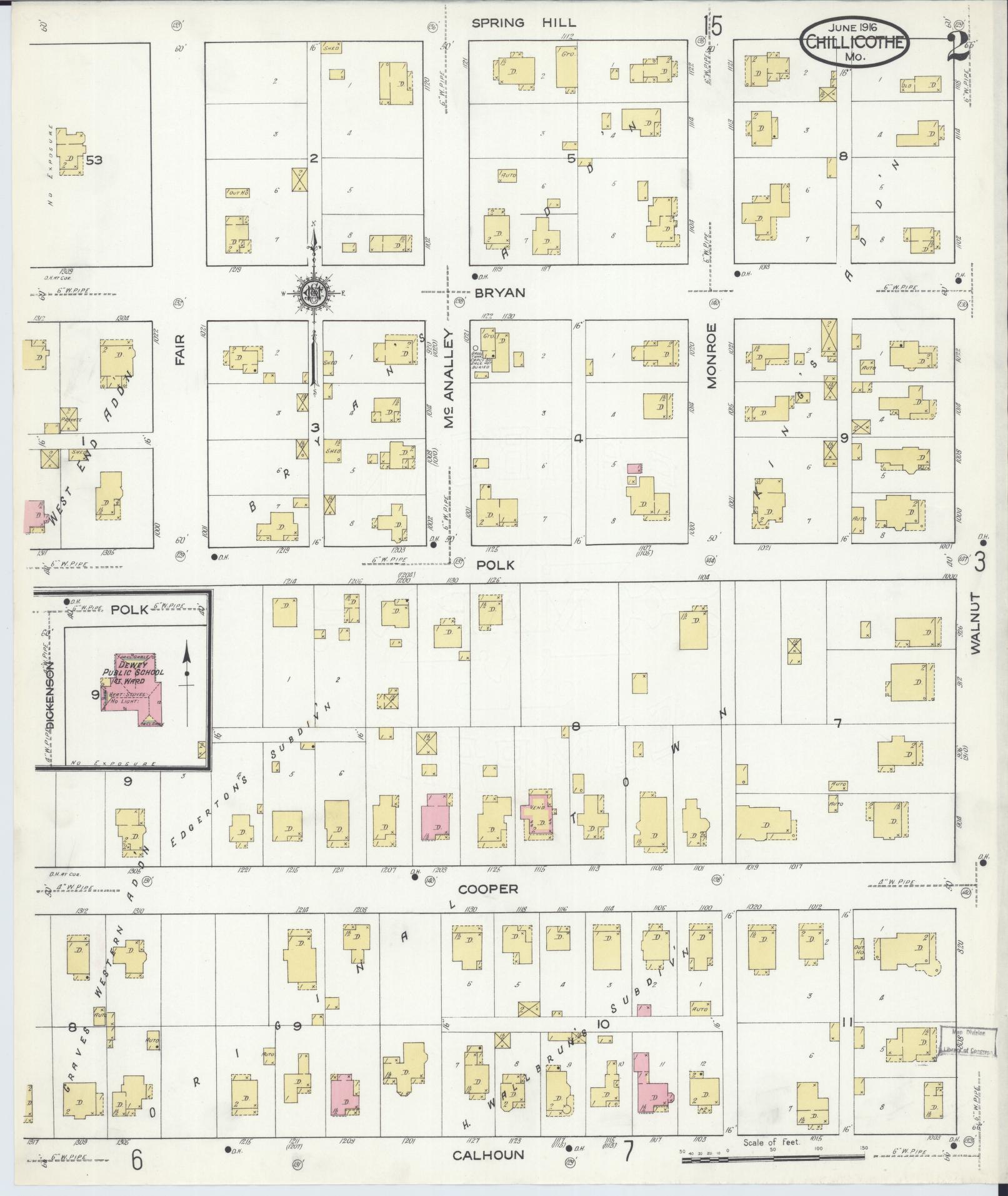 Sanborn Fire Insurance Map from Chillicothe, Livingston County, Missouri (1916), Sheet #0002 - Historic Sanborn Fire Insurance Map Print, vintage old map wall art, antique decor, genealogy gift, Missouri Missouri map