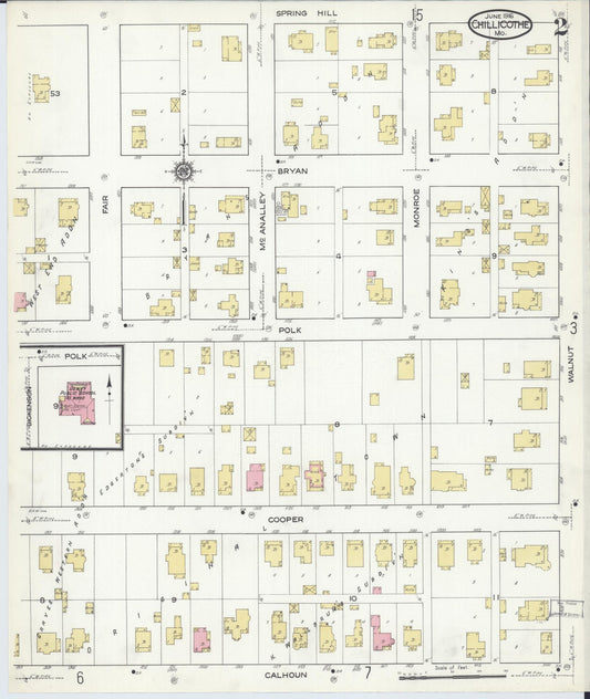 Sanborn Fire Insurance Map from Chillicothe, Livingston County, Missouri (1916), Sheet #0002 - Historic Sanborn Fire Insurance Map Print, vintage old map wall art, antique decor, genealogy gift, Missouri Missouri map