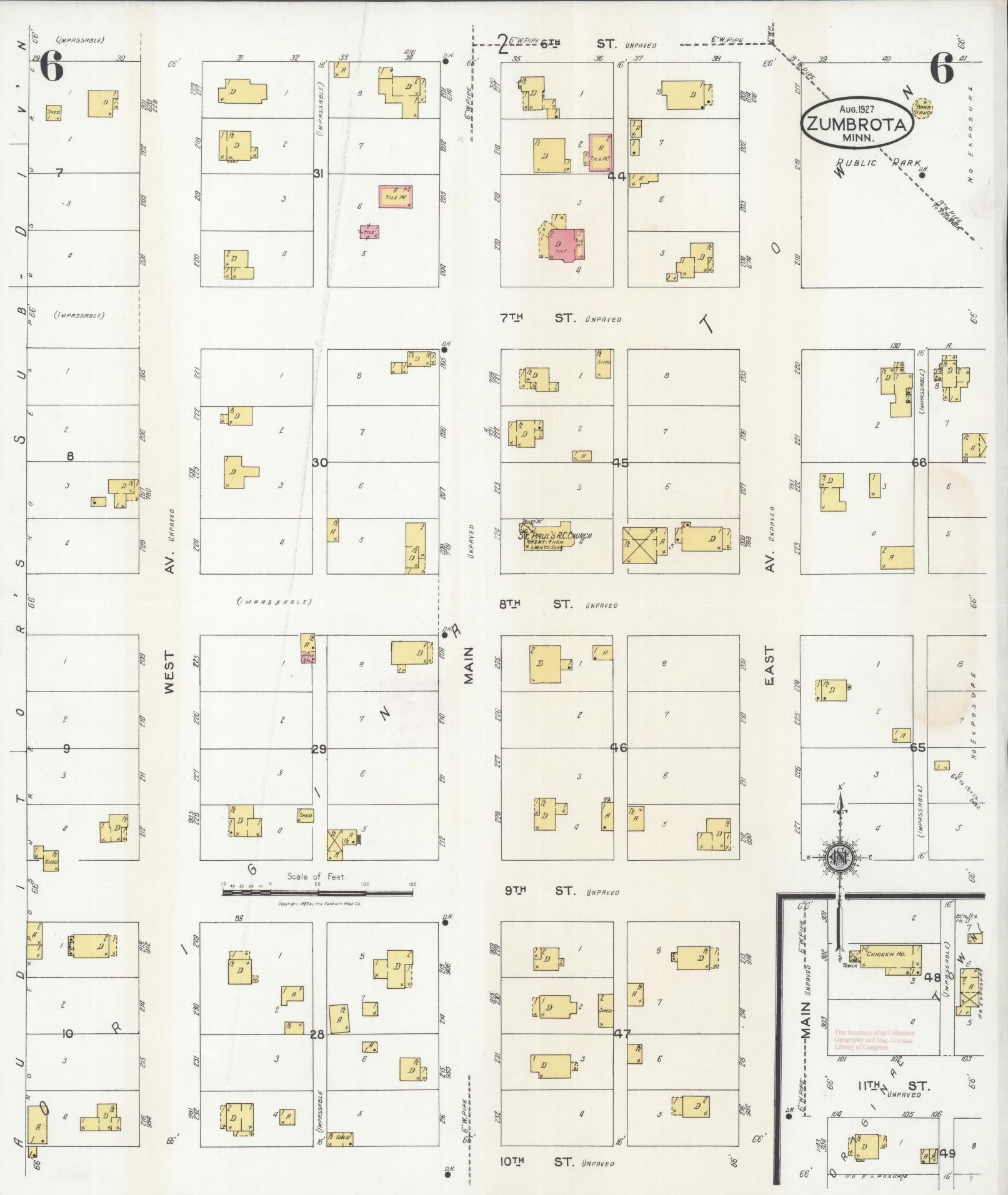 Sanborn Fire Insurance Map from Zumbrota, Goodhue County, Minnesota (1927), Sheet #0006 - Complete Map Set gallery image, historic Sanborn map, vintage wall art, Minnesota Minnesota