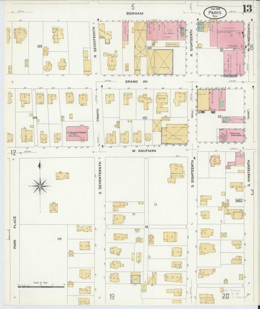 Sanborn Fire Insurance Map from Paris, Lamar County, Texas (1908), Sheet #0013 - Historic Sanborn Fire Insurance Map Print, vintage old map wall art, antique decor, genealogy gift, Texas Texas map
