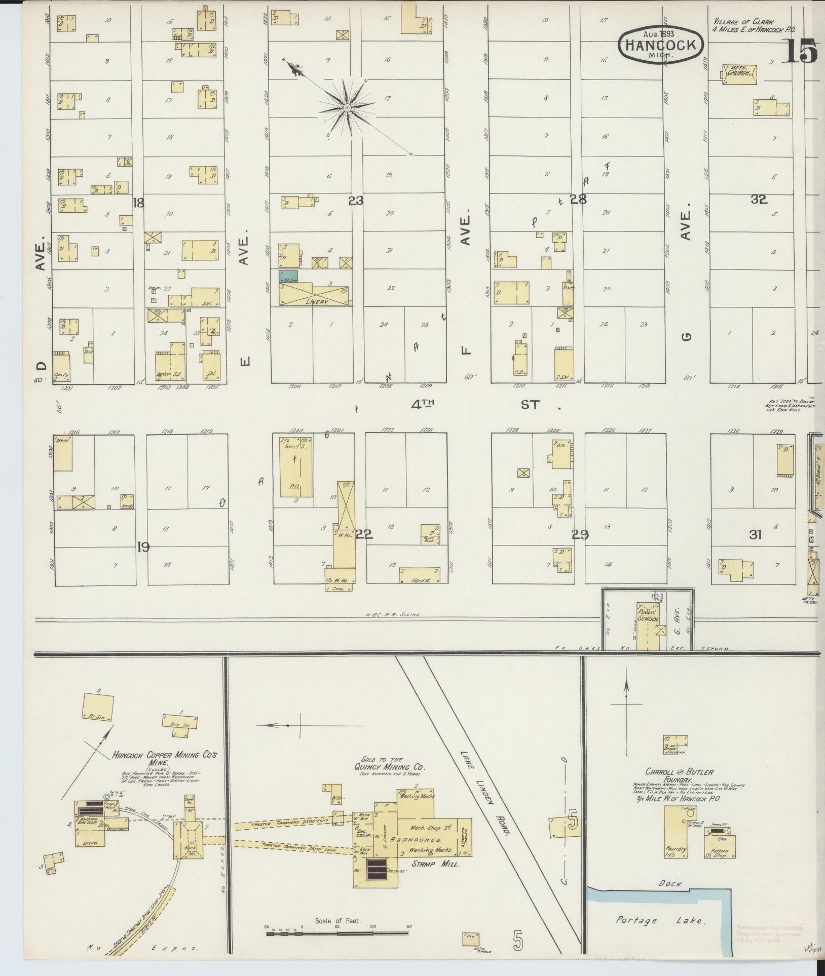 Sanborn Fire Insurance Map from Houghton, Houghton County, Michigan (1893), Sheet #0015 - Complete Map Set gallery image, historic Sanborn map, vintage wall art, Michigan Michigan