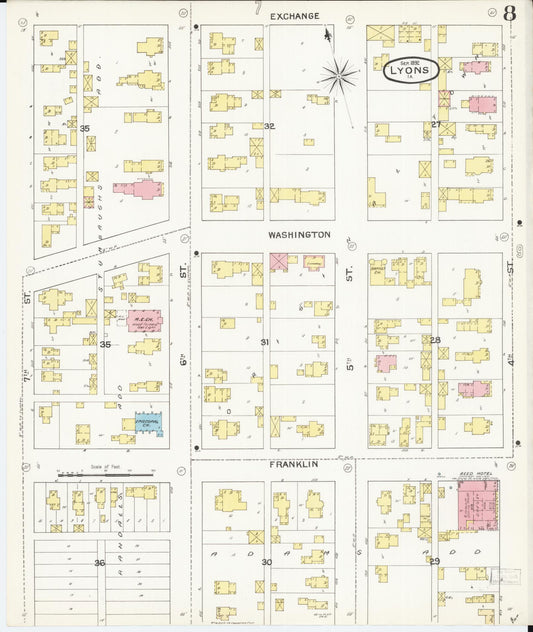 Sanborn Fire Insurance Map from Lyons, Clinton County, Iowa (1892), Sheet #0008 - Historic Sanborn Fire Insurance Map Print, vintage old map wall art