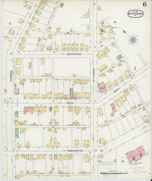 Sanborn Fire Insurance Map from Mount Pleasant, Westmoreland County, Pennsylvania (1896), Sheet #0006 - Historic Sanborn Fire Insurance Map Print, vintage old map wall art, antique decor, genealogy gift, Pennsylvania Pennsylvania map