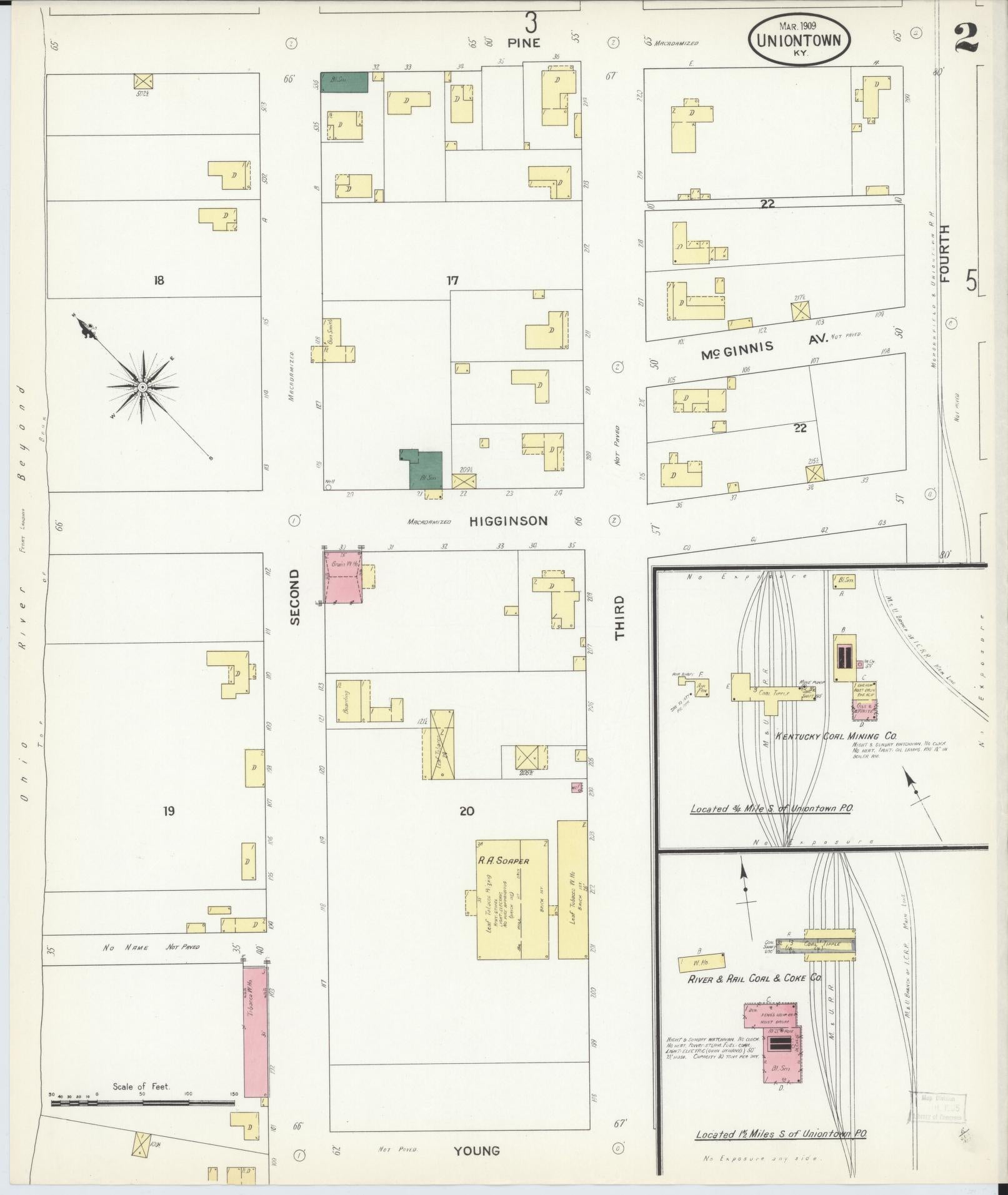 Sanborn Fire Insurance Map from Uniontown, Union County, Kentucky (1909), Sheet #0002 - Complete Map Set gallery image, historic Sanborn map, vintage wall art, Kentucky Kentucky