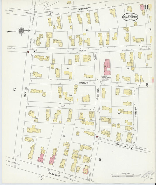 Sanborn Fire Insurance Map from Claremont, Sullivan County, New Hampshire (1910), Sheet #0011 - Historic Sanborn Fire Insurance Map Print, vintage old map wall art, antique decor, genealogy gift, New Hampshire New Hampshire map