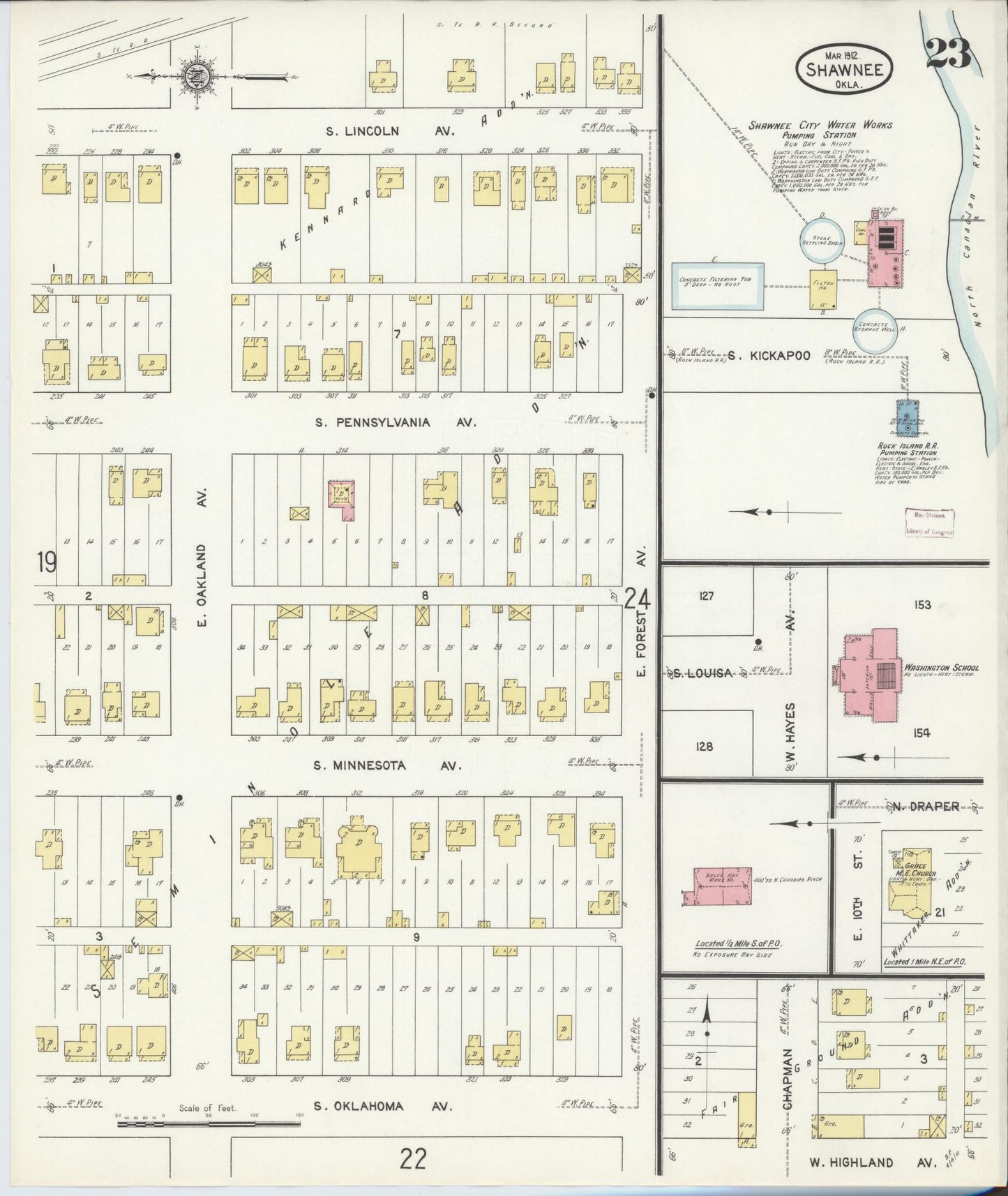 Sanborn Fire Insurance Map from Shawnee, Pottawatomie County, Oklahoma (1912), Sheet #0023 - Complete Map Set gallery image, historic Sanborn map, vintage wall art, Oklahoma Oklahoma