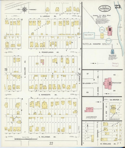Sanborn Fire Insurance Map from Shawnee, Pottawatomie County, Oklahoma (1912), Sheet #0023 - Complete Map Set gallery image, historic Sanborn map, vintage wall art, Oklahoma Oklahoma