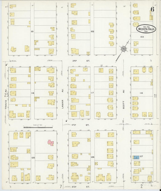 Sanborn Fire Insurance Map from Wichita Falls, Wichita County, Texas (1915), Sheet #0006 - Historic Sanborn Fire Insurance Map Print, vintage old map wall art, antique decor, genealogy gift, Texas Texas map