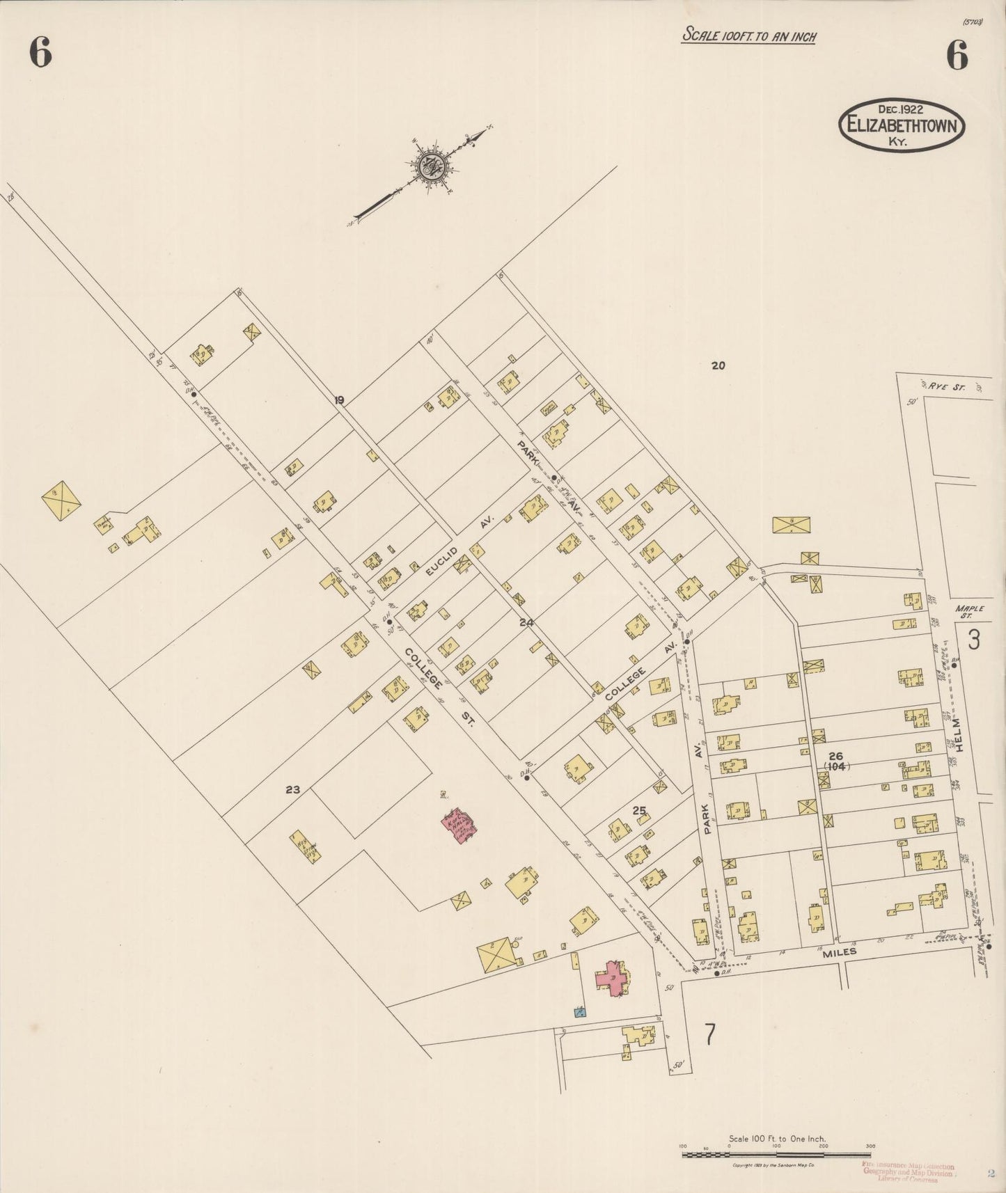 Sanborn Fire Insurance Map from Elizabethtown, Hardin County, Kentucky (1922), Sheet #0006 - Historic Sanborn Fire Insurance Map Print, vintage old map wall art, antique decor, genealogy gift, Kentucky Kentucky map