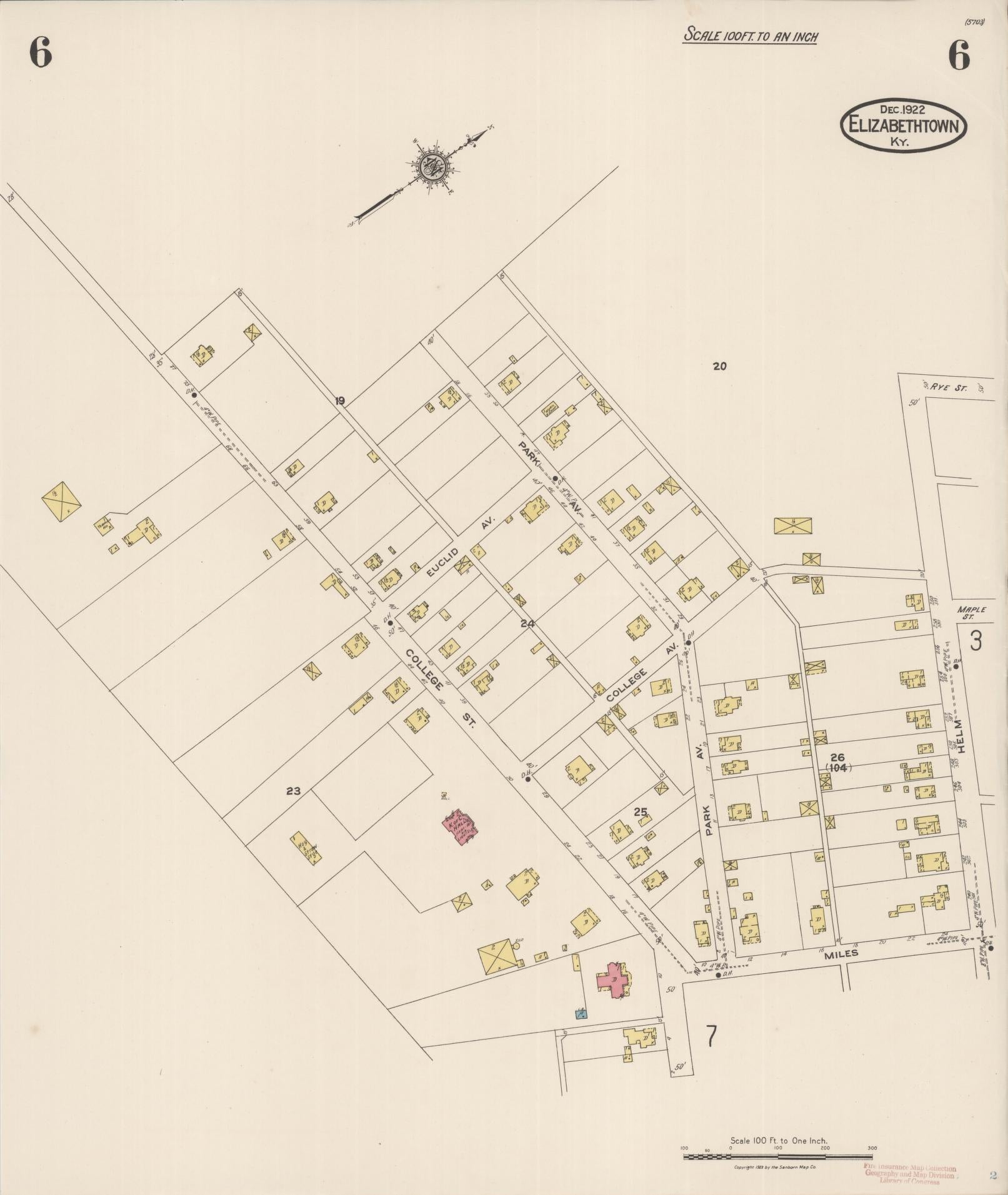 Sanborn Fire Insurance Map from Elizabethtown, Hardin County, Kentucky (1922), Sheet #0006 - Historic Sanborn Fire Insurance Map Print, vintage old map wall art, antique decor, genealogy gift, Kentucky Kentucky map