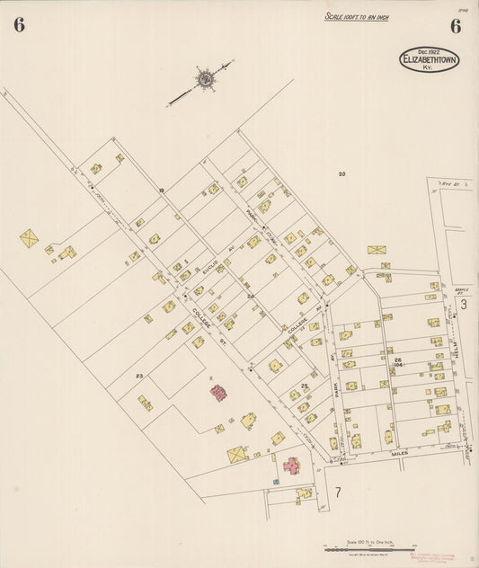 Sanborn Fire Insurance Map from Elizabethtown, Hardin County, Kentucky (1922), Sheet #0006 - Historic Sanborn Fire Insurance Map Print, vintage old map wall art, antique decor, genealogy gift, Kentucky Kentucky map