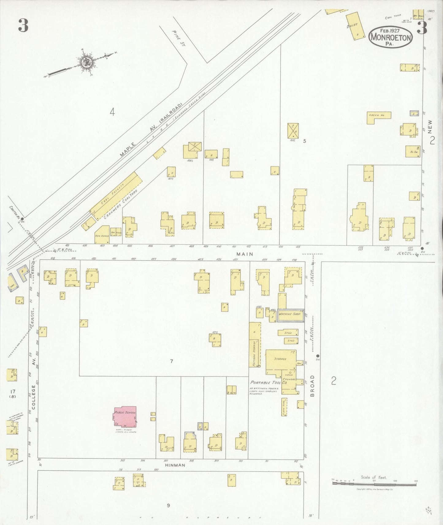 Sanborn Fire Insurance Map from Monroeton, Bradford County, Pennsylvania (1927), Sheet #0003 - Historic Sanborn Fire Insurance Map Print, vintage old map wall art, antique decor, genealogy gift, Pennsylvania Pennsylvania map