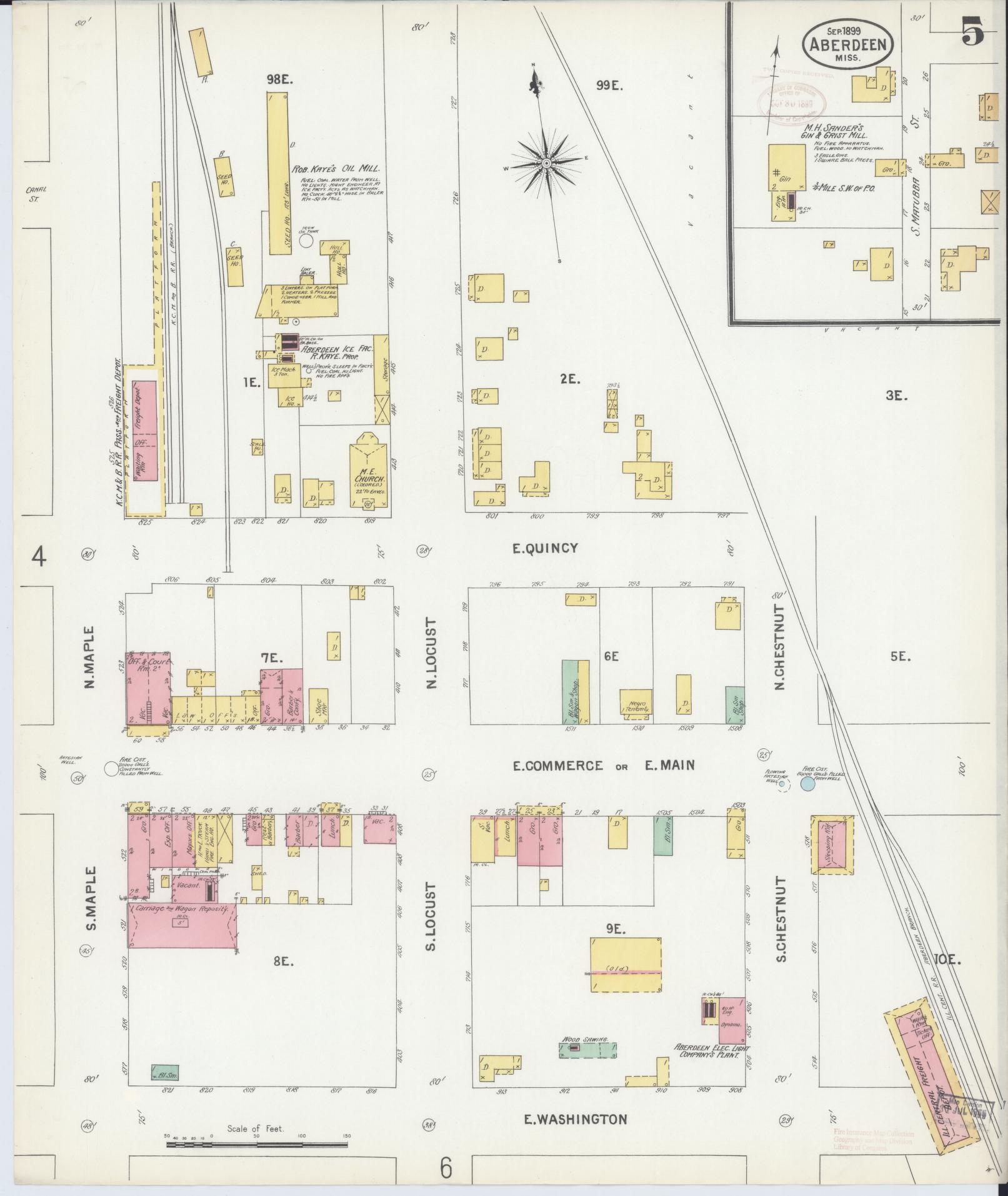 Sanborn Fire Insurance Map from Aberdeen, Monroe County, Mississippi (1899), Sheet #0005 - Complete Map Set gallery image, historic Sanborn map, vintage wall art, Mississippi Mississippi