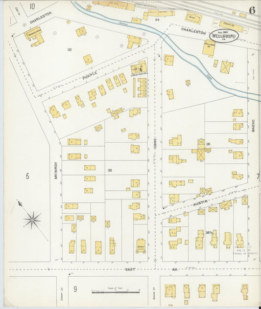 Sanborn Fire Insurance Map from Wellsboro, Tioga County, Pennsylvania (1904), Sheet #0006 - Historic Sanborn Fire Insurance Map Print, vintage old map wall art, antique decor, genealogy gift, Pennsylvania Pennsylvania map