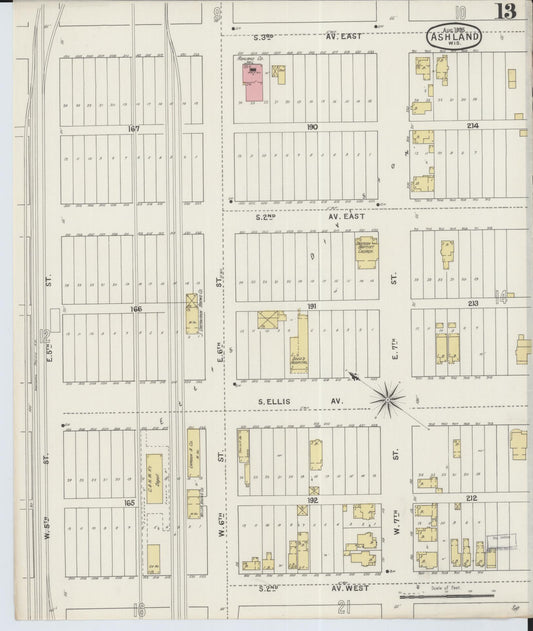 Sanborn Fire Insurance Map from Ashland, Ashland County, Wisconsin (1895), Sheet #0013 - Historic Sanborn Fire Insurance Map Print, vintage old map wall art, antique decor, genealogy gift, Wisconsin Wisconsin map