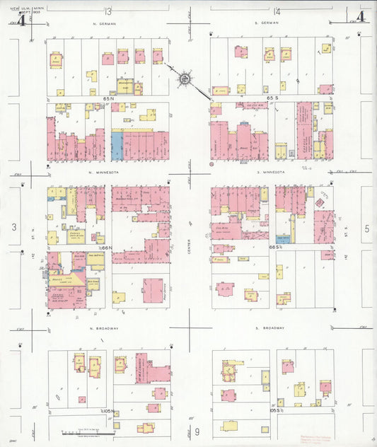 Sanborn Fire Insurance Map from New Ulm, Brown County, Minnesota (1935), Sheet #0004 - Historic Sanborn Fire Insurance Map Print, vintage old map wall art, antique decor, genealogy gift, Minnesota Minnesota map