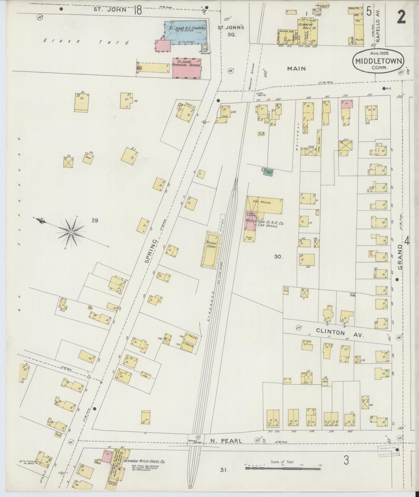 Sanborn Fire Insurance Map from Middletown, Middlesex County, Connecticut (1895), Sheet #0002 - Complete Map Set gallery image, historic Sanborn map, vintage wall art, Connecticut Connecticut