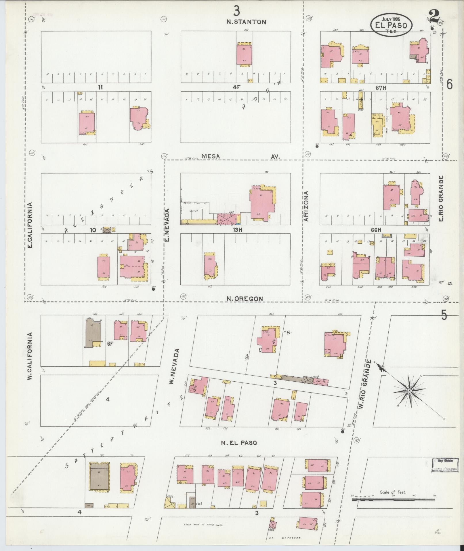 Sanborn Fire Insurance Map from El Paso, El Paso County, Texas (1905), Sheet #0002 - Complete Map Set gallery image, historic Sanborn map, vintage wall art, Texas Texas