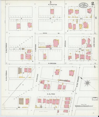 Sanborn Fire Insurance Map from El Paso, El Paso County, Texas (1905), Sheet #0002 - Complete Map Set gallery image, historic Sanborn map, vintage wall art, Texas Texas