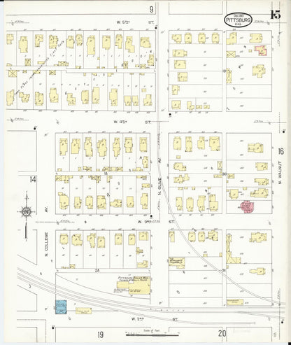 Sanborn Fire Insurance Map from Pittsburg, Crawford County, Kansas (1913), Sheet #0015 - Complete Map Set gallery image, historic Sanborn map, vintage wall art, Kansas Kansas
