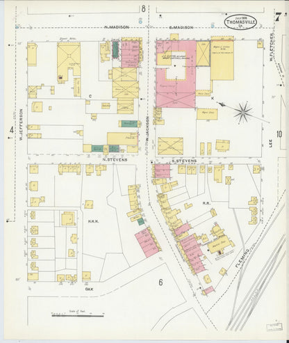 Sanborn Fire Insurance Map from Thomasville, Thomas County, Georgia (1905), Sheet #0007 - Complete Map Set gallery image, historic Sanborn map, vintage wall art, Georgia Georgia