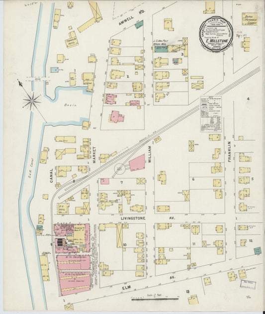 Sanborn Fire Insurance Map from East Millstone, Somerset County, New Jersey (1897), Sheet #0001 - Historic Sanborn Fire Insurance Map Print, vintage old map wall art, antique decor, genealogy gift, New Jersey New Jersey map