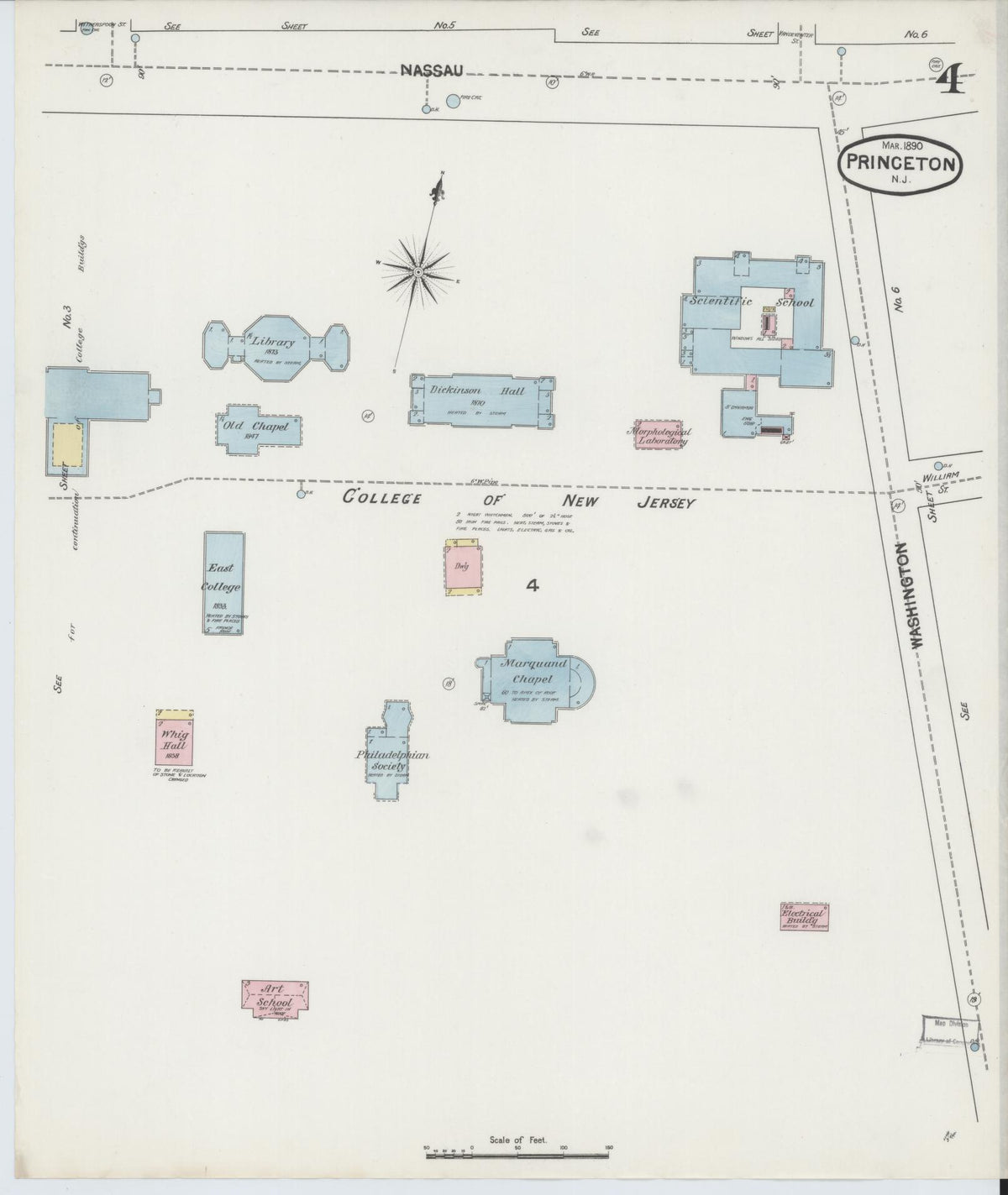 Sanborn Fire Insurance Map from Princeton, Mercer County, New Jersey (1890), Sheet #0004 - Complete Map Set gallery image, historic Sanborn map, vintage wall art, New Jersey New Jersey
