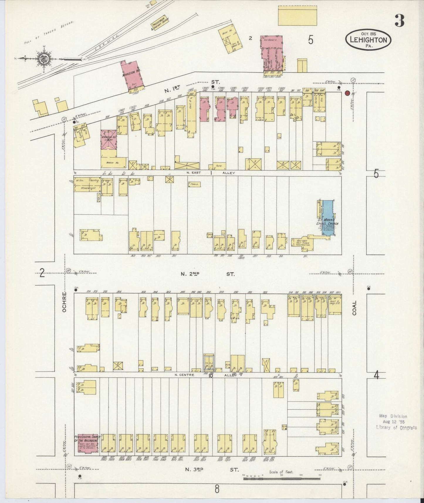 Sanborn Fire Insurance Map from Lehighton, Carbon County, Pennsylvania (1915), Sheet #0003 - Complete Map Set gallery image, historic Sanborn map, vintage wall art, Pennsylvania Pennsylvania