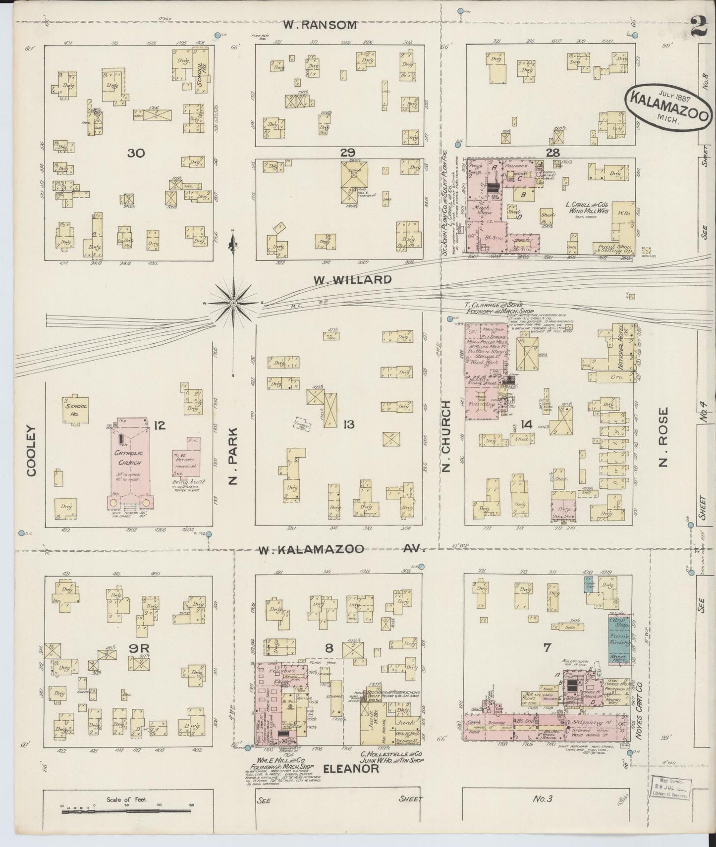 Sanborn Fire Insurance Map from Kalamazoo, Kalamazoo County, Michigan (1887), Sheet #0002 - Complete Map Set gallery image, historic Sanborn map, vintage wall art, Michigan Michigan