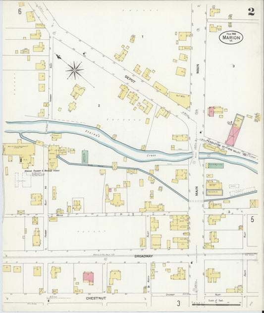 Sanborn Fire Insurance Map from Marion, Smyth County, Virginia (1908), Sheet #0002 - Historic Sanborn Fire Insurance Map Print, vintage old map wall art, antique decor, genealogy gift, Virginia Virginia map