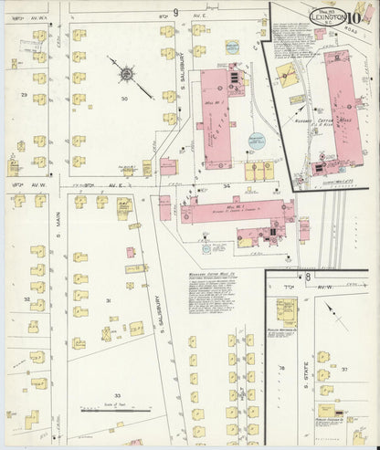 Sanborn Fire Insurance Map from Lexington, Davidson County, North Carolina (1913), Sheet #0010 - Historic Sanborn Fire Insurance Map Print, vintage old map wall art, antique decor, genealogy gift, North Carolina North Carolina map