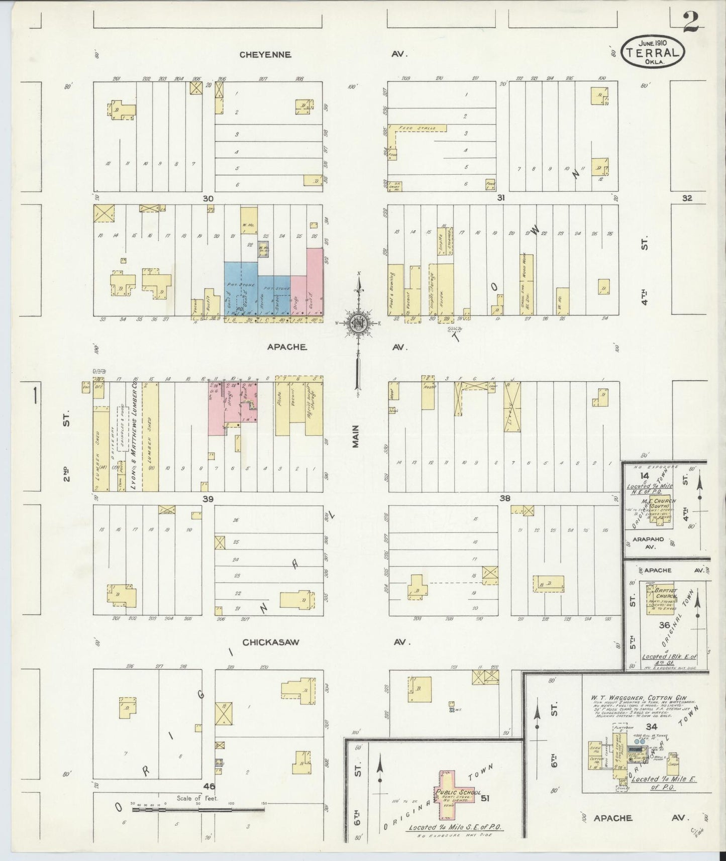 Sanborn Fire Insurance Map from Terral, Jefferson County, Oklahoma (1910), Sheet #0002 - Complete Map Set gallery image, historic Sanborn map, vintage wall art, Oklahoma Oklahoma